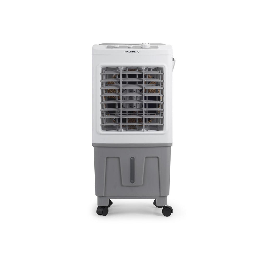Racitor de aer portabil Hausberg HB-5961AB, 75W, rezervor 20L, 3 viteze, control mecanic, 2 cutii gheata, alb