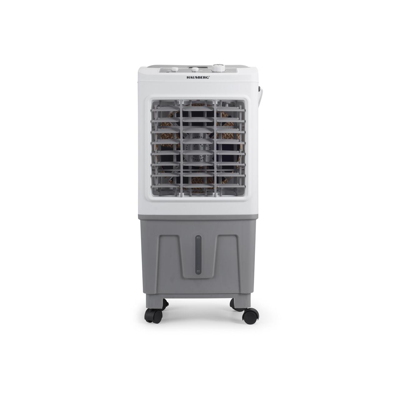 Racitor de aer portabil Hausberg HB-5961AB, 75W, rezervor 20L, 3 viteze, control mecanic, 2 cutii gheata, alb