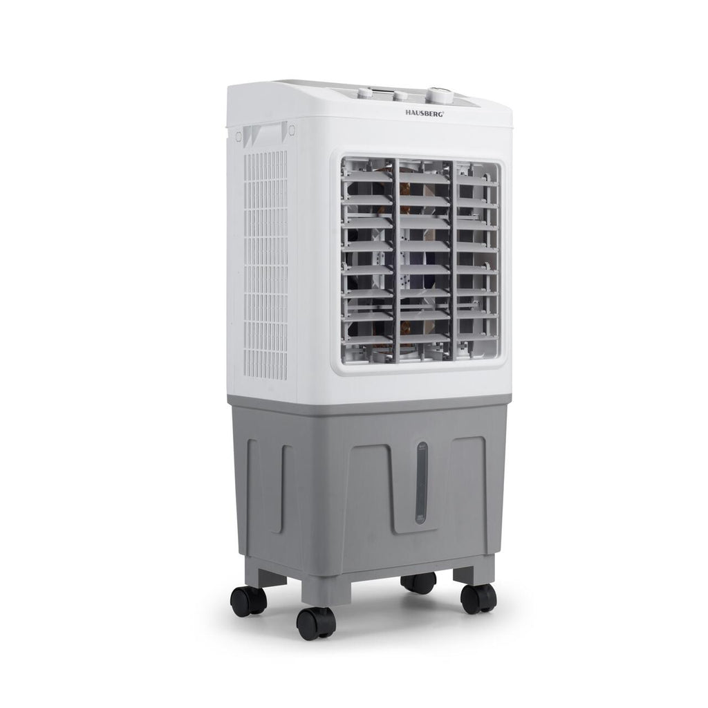 Racitor de aer portabil Hausberg HB-5961AB, 75W, rezervor 20L, 3 viteze, control mecanic, 2 cutii gheata, alb