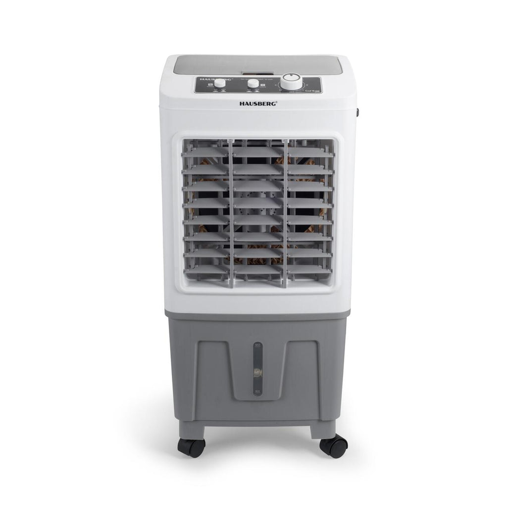 Racitor de aer portabil Hausberg HB-5961AB, 75W, rezervor 20L, 3 viteze, control mecanic, 2 cutii gheata, alb