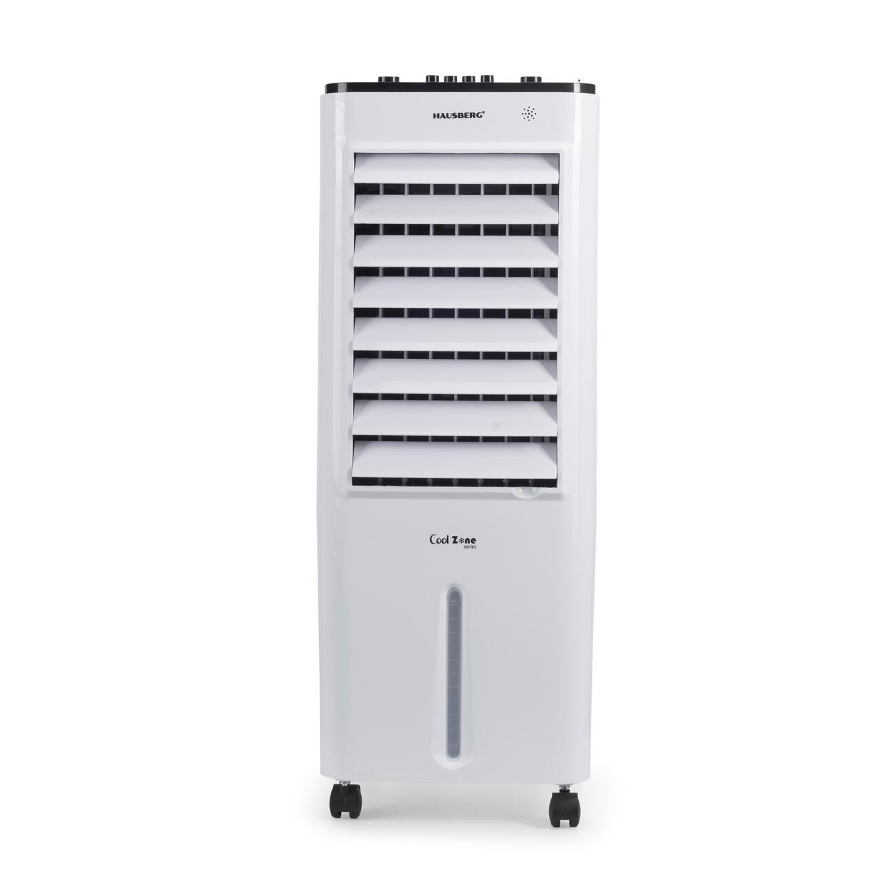 Racitor de aer portabil Hausberg HB-5963AB, 55–80W, rezervor 12L, 3 viteze, functie Turbo, oscilatie 60°, control mecanic, alb