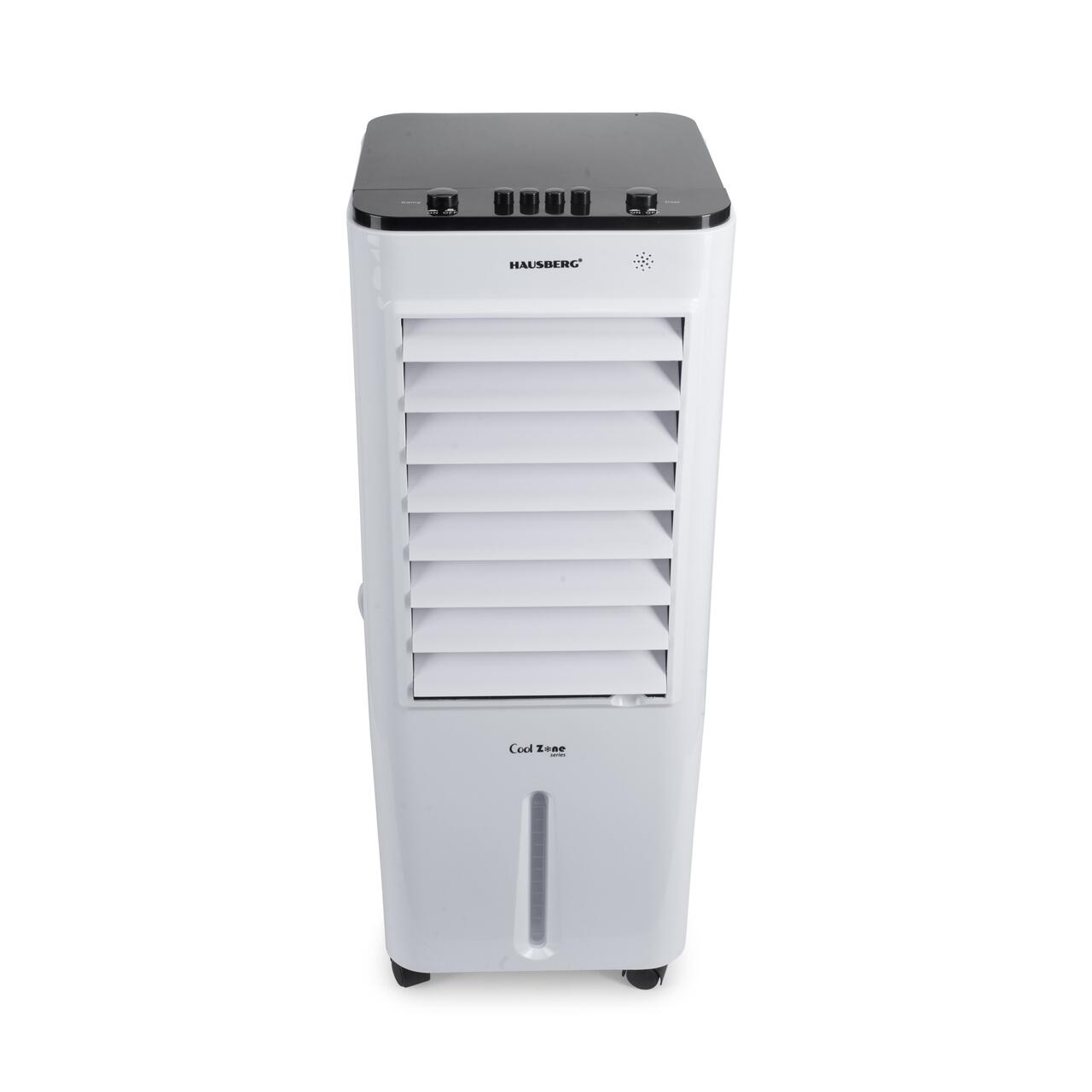 Racitor de aer portabil Hausberg HB-5963AB, 55–80W, rezervor 12L, 3 viteze, functie Turbo, oscilatie 60°, control mecanic, alb