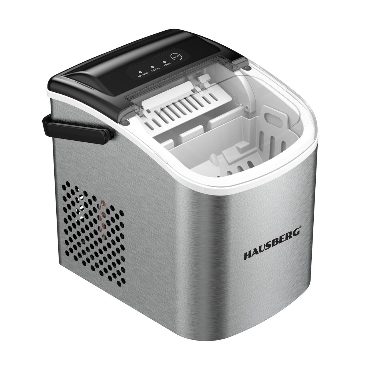 Aparat de preparat gheata HAUSBERG HB-6019IN, capacitate vas apa 1.2 litri, productie cuburi gheata 12-15 kg / 24 ore, capacitate de stocare 0.6 kg, 9 cuburi/6-9 min, argintiu Imagine secundară a produsului