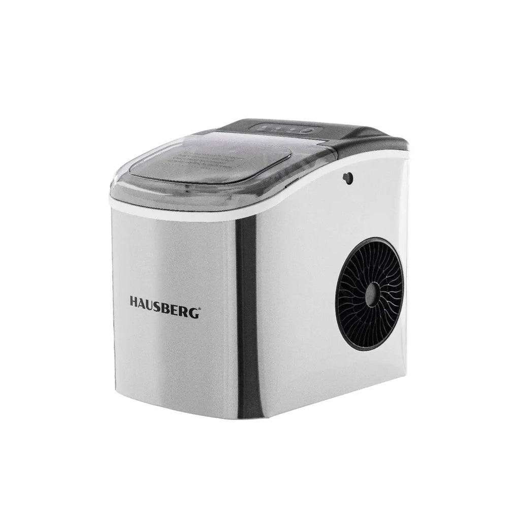 Aparat de preparat gheata HAUSBERG HB-6019IN, capacitate vas apa 1.2 litri, productie cuburi gheata 12-15 kg / 24 ore, capacitate de stocare 0.6 kg, 9 cuburi/6-9 min, argintiu