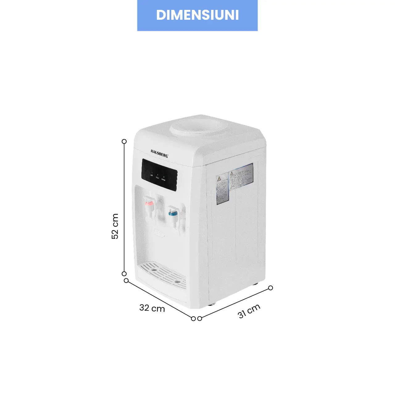 Dozator apa Hausberg HB-6026AB, putere incalzire 550 W, putere racire 80 W, indicatoare LED pentru apa calda si rece, termostat automat, Alb