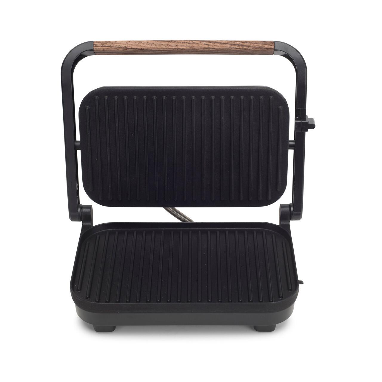 Sandwich-maker Grill HAUSBERG HB-632, 1100-1300 W, Panini, Placi nonaderente, Maner rece, Negru
