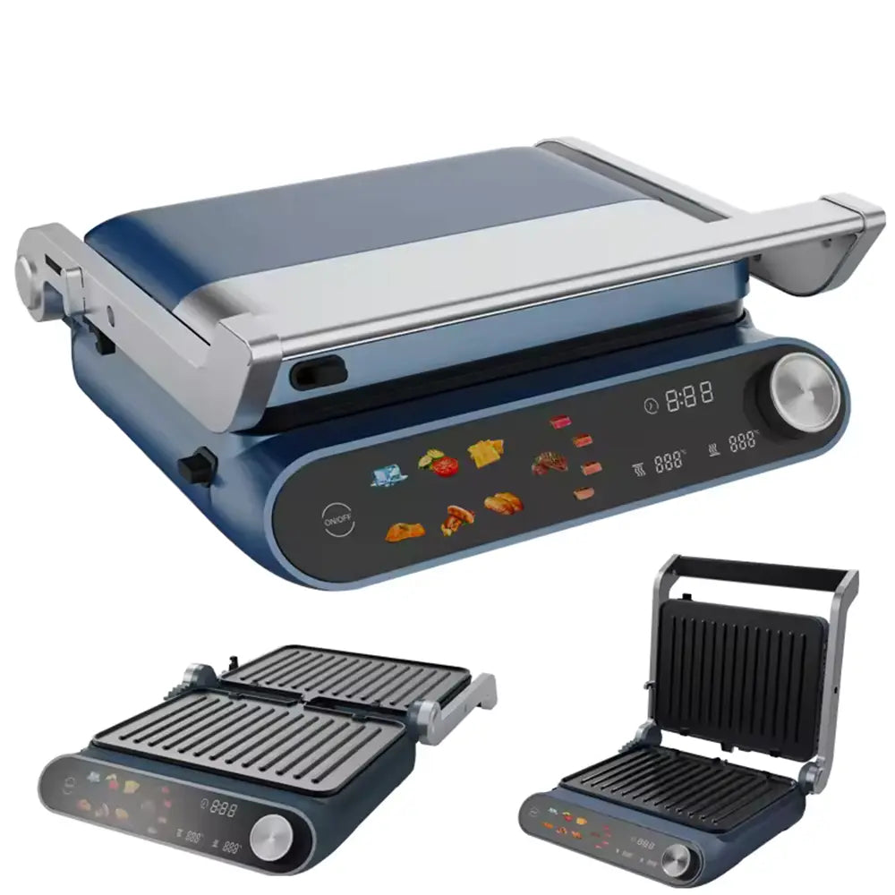 Sandwich Maker 2 in 1 HAUSBERG HB-635, Putere 2200 W, Placi pentru sanwich si grill, Acoperite cu strat anti-aderent, Ecran tactil digital, 7 programe diferite de gatit, Culoare Albastru/Gri Imagine secundară a produsului