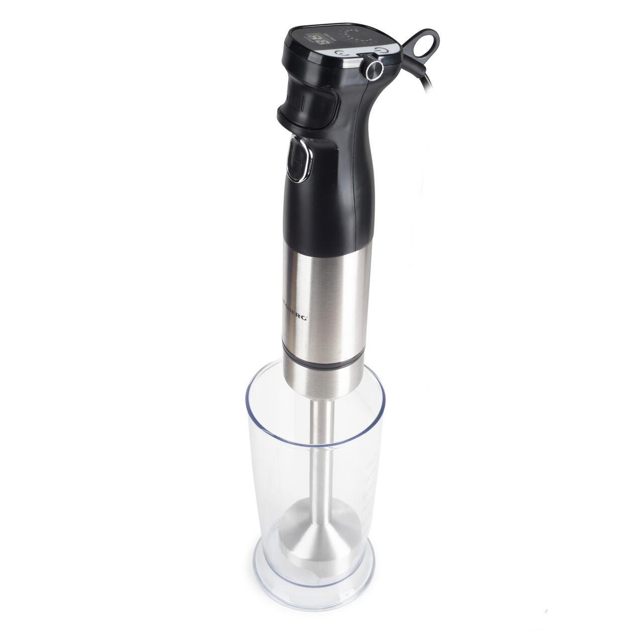 Blender 2 in 1 HAUSBERG HB-7704IN cu putere 1000W, Mixer vertical profesional, 10 trepte de viteza si functie Turbo, Capacitate pahar 700 ml , Multifunctional, Negru