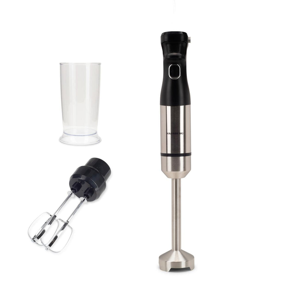 Blender 2 in 1 HAUSBERG HB-7704IN cu putere 1000W, Mixer vertical profesional, 10 trepte de viteza si functie Turbo, Capacitate pahar 700 ml , Multifunctional, Negru