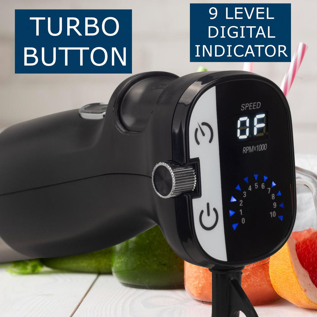Blender 2 in 1 HAUSBERG HB-7704IN cu putere 1000W, Mixer vertical profesional, 10 trepte de viteza si functie Turbo, Capacitate pahar 700 ml , Multifunctional, Negru