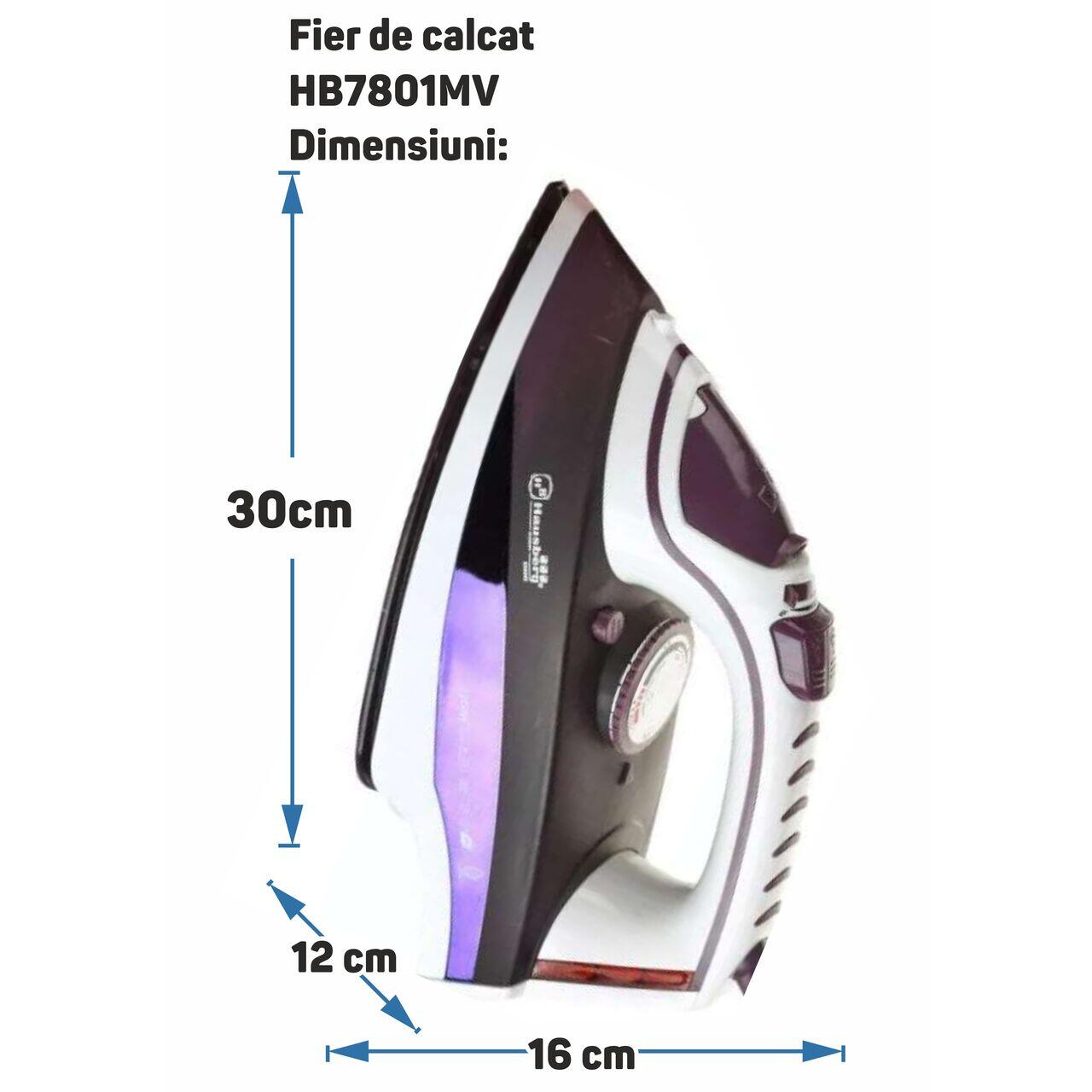Fier de calcat Hausberg HB-7801MV, talpa ceramica, jet de abur 17g/min, abur pe verticala 25g/min, sistem antipicurare, sistem autocuratare, 2300W Imagine secundară a produsului