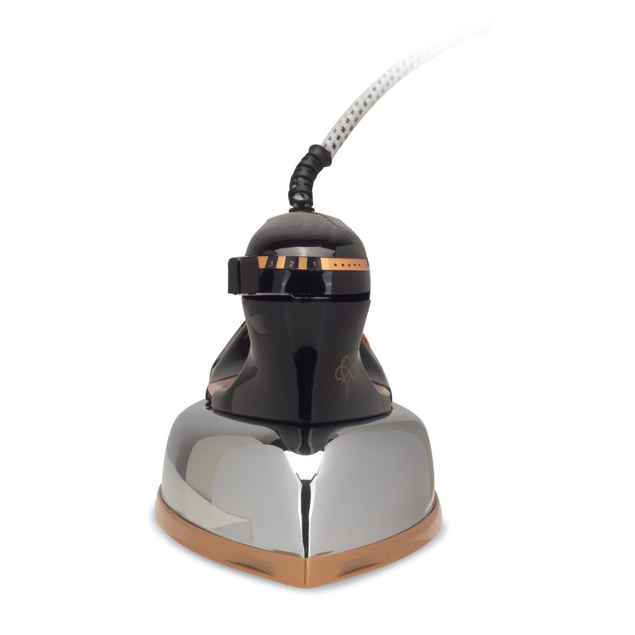 Fier de calcat Retro HAUSBERG HB-7817NG, 1000-1200W, Talpa acoperit ceramic turnat, Termostat, 6 Setari temperatura, Indicator luminos, Protectie supraincalzire, Temperatura 200°C, Negru