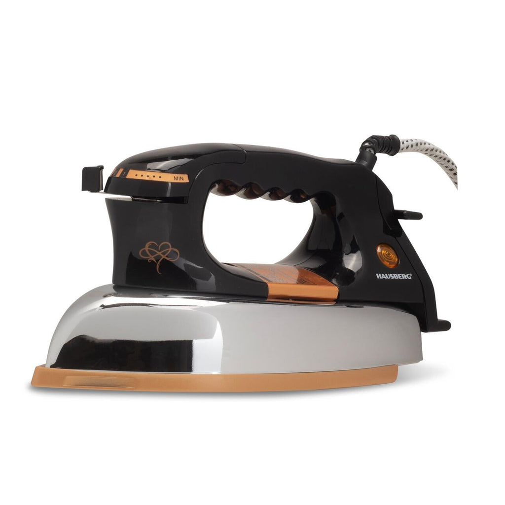 Fier de calcat Retro HAUSBERG HB-7817NG, 1000-1200W, Talpa acoperit ceramic turnat, Termostat, 6 Setari temperatura, Indicator luminos, Protectie supraincalzire, Temperatura 200°C, Negru