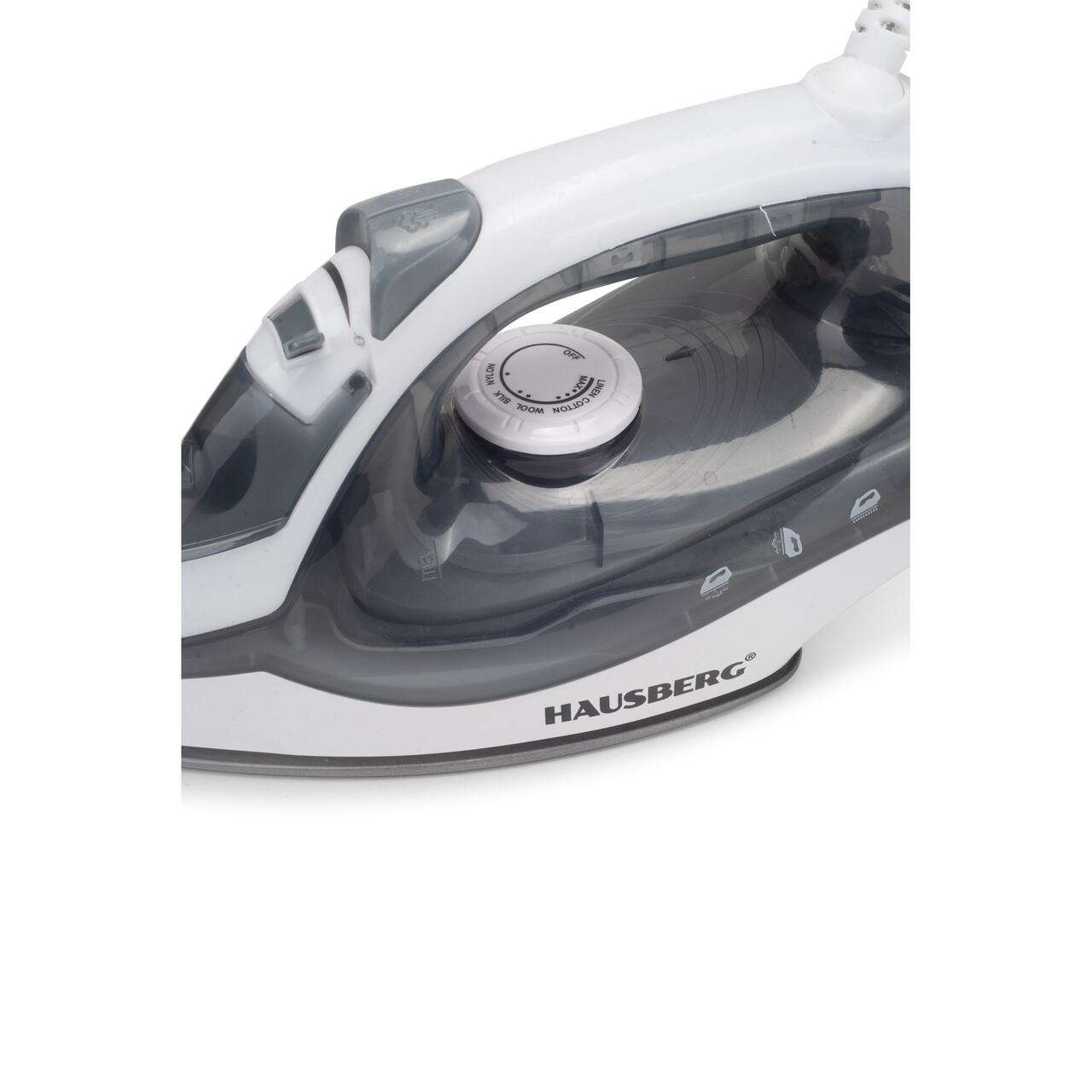 Fier de calcat Hausberg HB-7850GR, 1300W, talpa invelis ceramic, abur vertical, calcare uscata, autocuratare, pulverizare, rezervor 130ml, Gri
