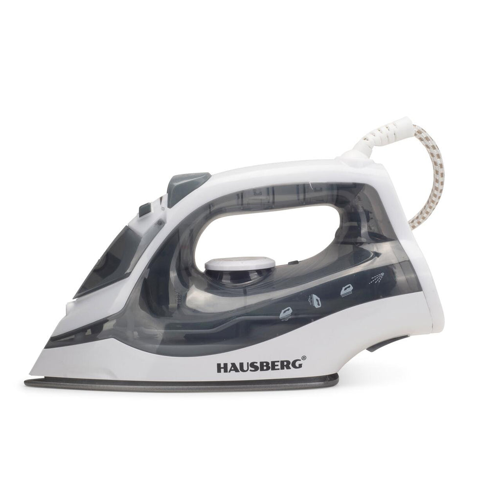 Fier de calcat Hausberg HB-7850GR, 1300W, talpa invelis ceramic, abur vertical, calcare uscata, autocuratare, pulverizare, rezervor 130ml, Gri