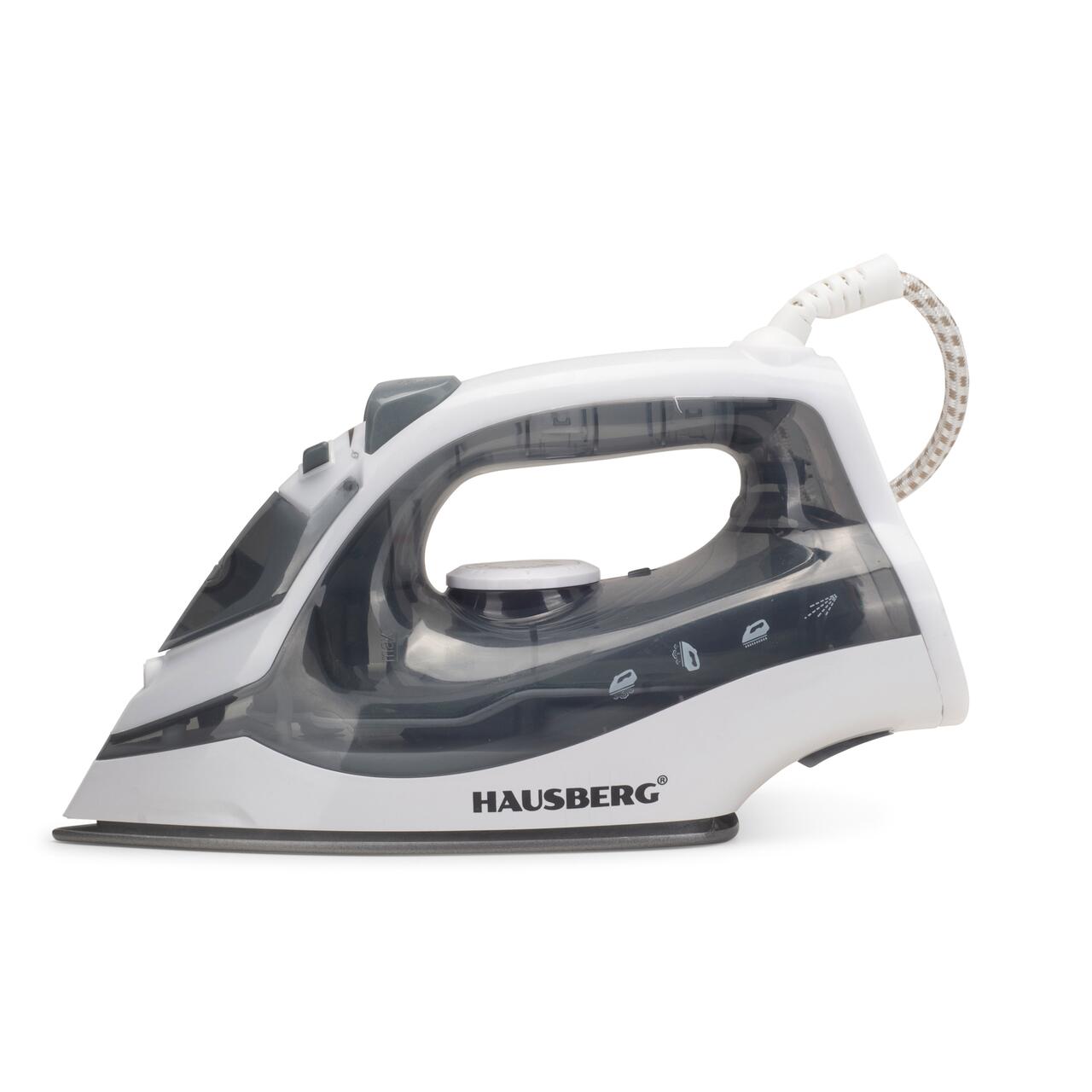 Fier de calcat Hausberg HB-7850GR, 1300W, talpa invelis ceramic, abur vertical, calcare uscata, autocuratare, pulverizare, rezervor 130ml, Gri
