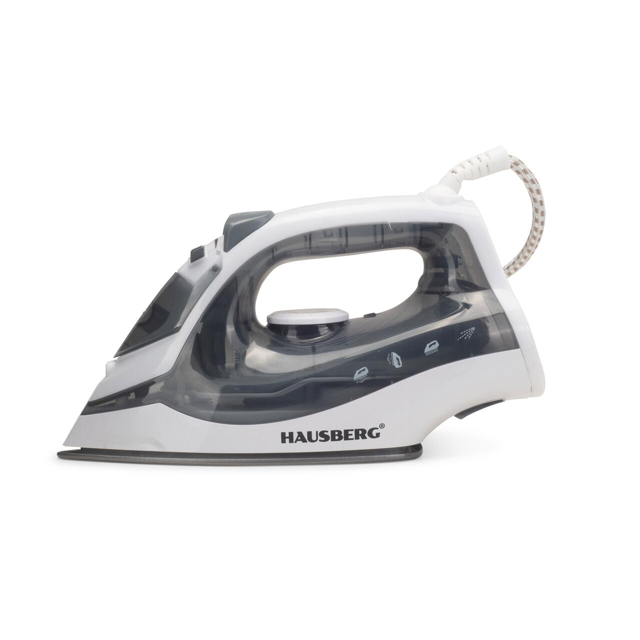Fier de calcat Hausberg HB-7850GR, 1300W, talpa invelis ceramic, abur vertical, calcare uscata, autocuratare, pulverizare, rezervor 130ml, Gri