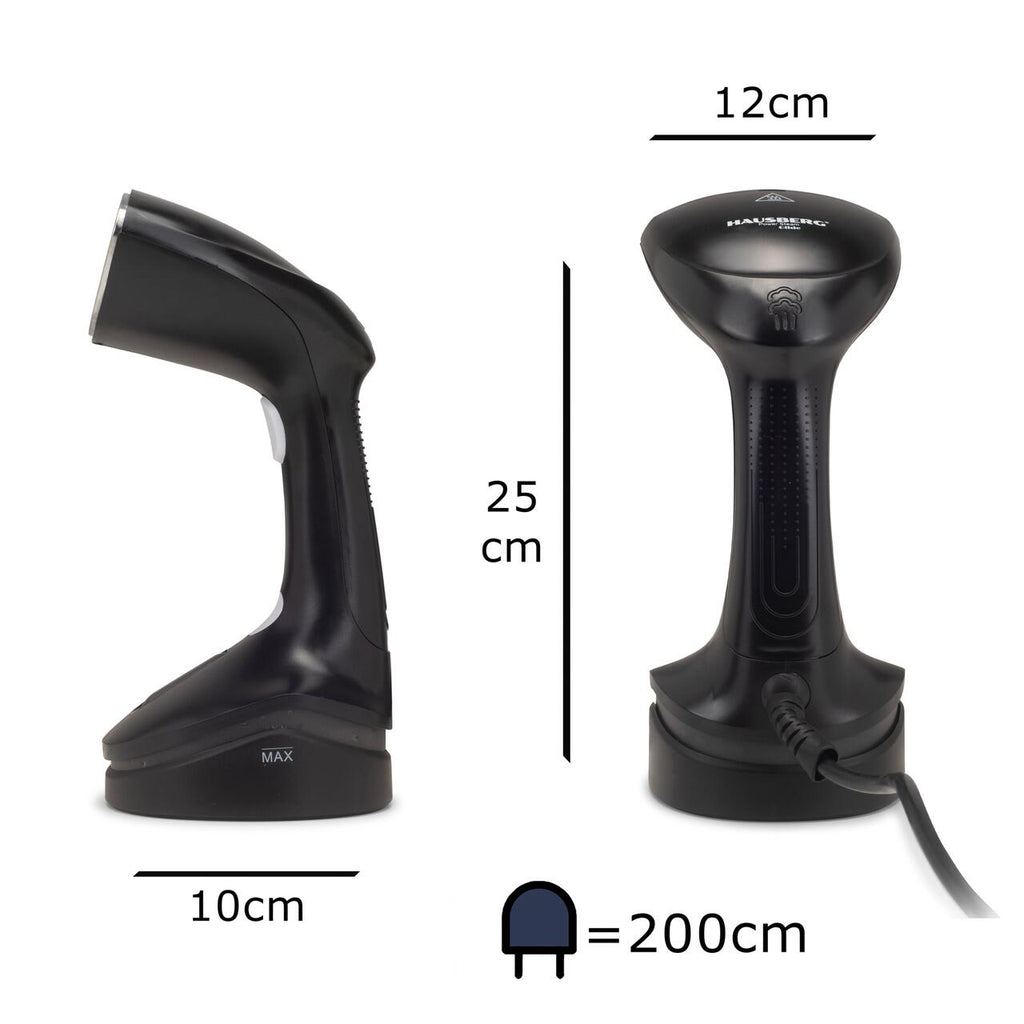 Fier de calcat vertical HAUSBERG HB-7901NG, 1200W, rezervor 200ml detasabil, placa de otel inoxidabil, abur 18g/min, buton on/off, Negru