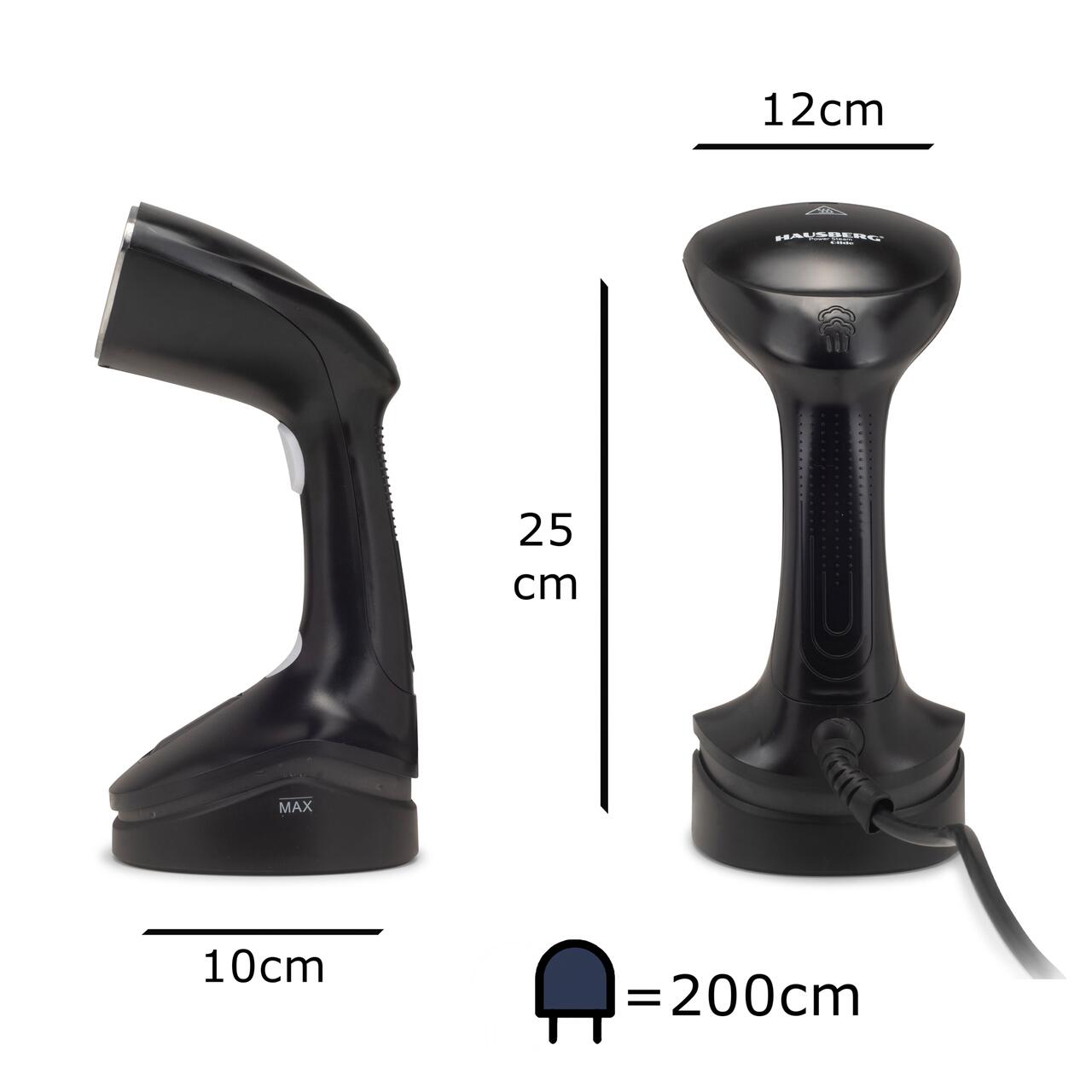 Fier de calcat vertical HAUSBERG HB-7901NG, 1200W, rezervor 200ml detasabil, placa de otel inoxidabil, abur 18g/min, buton on/off, Negru