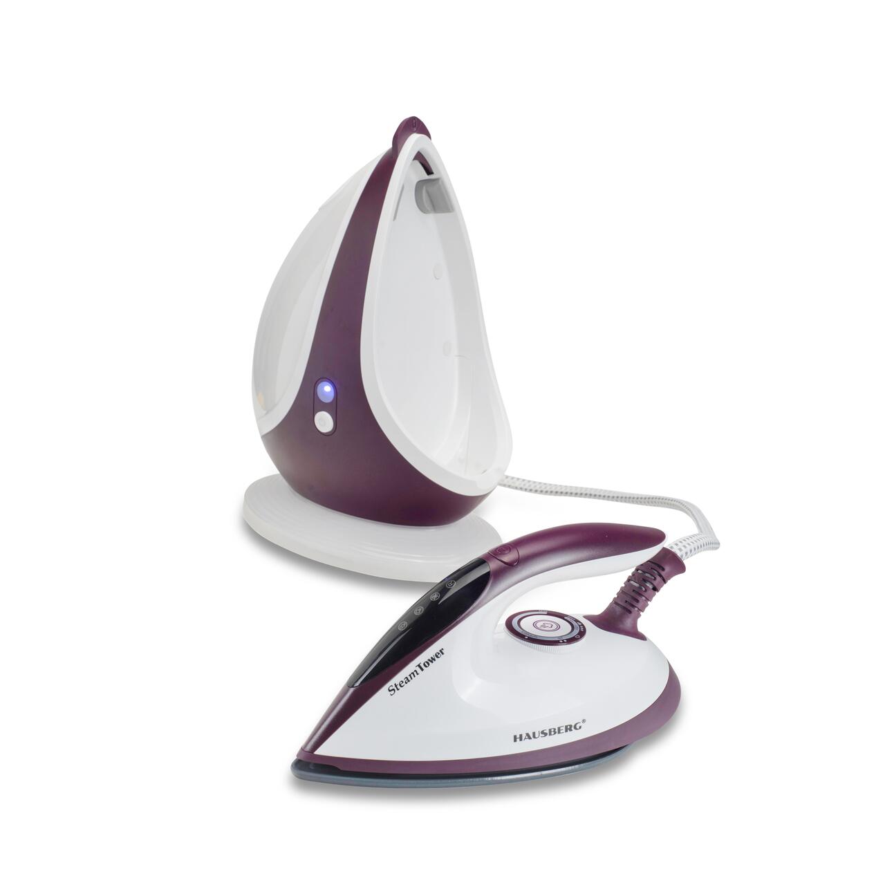 Statie de calcat HAUSBERG HB-7930MV, 2000-2400 W, 5 bar, 1.2 L, 35g/min, cartus anti-calcar, talpa ceramica, oprire automata, Alb/Mov