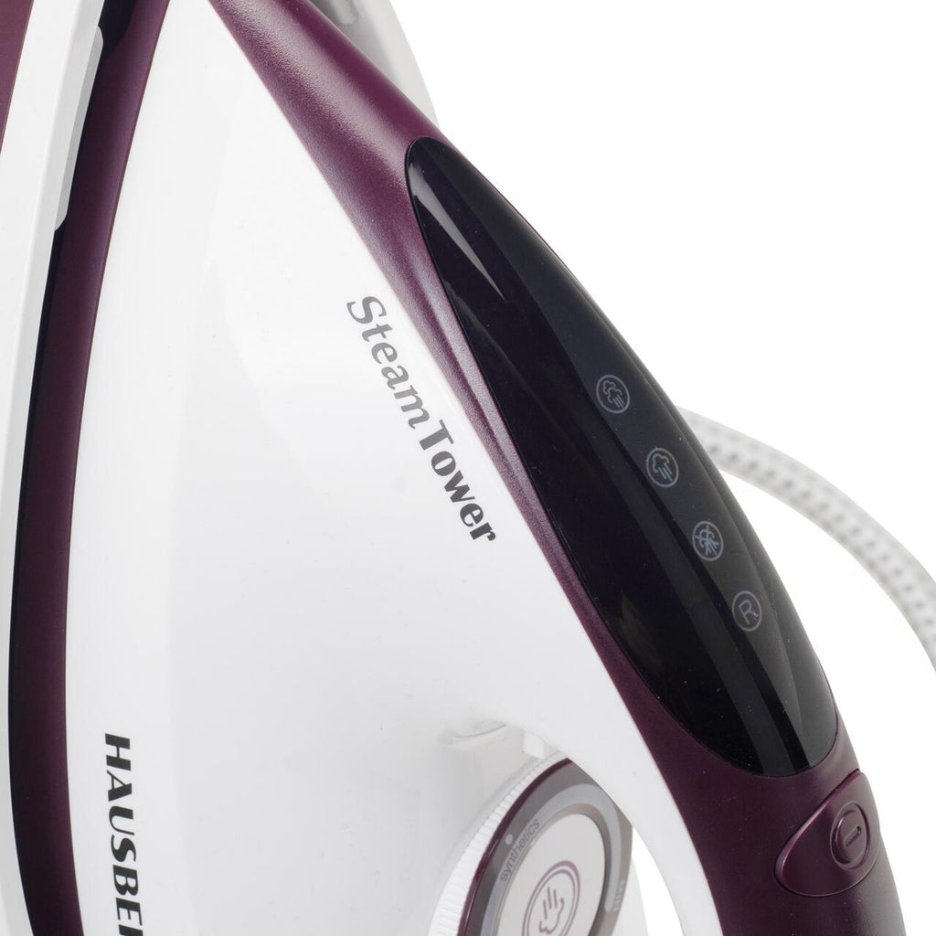 Statie de calcat HAUSBERG HB-7930MV, 2000-2400 W, 5 bar, 1.2 L, 35g/min, cartus anti-calcar, talpa ceramica, oprire automata, Alb/Mov