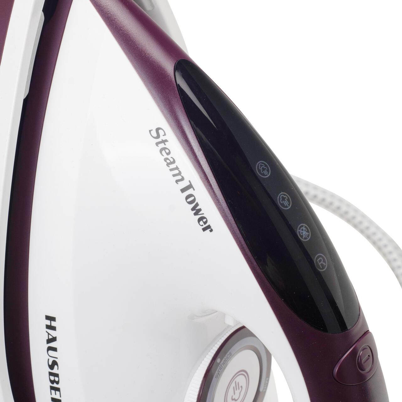 Statie de calcat HAUSBERG HB-7930MV, 2000-2400 W, 5 bar, 1.2 L, 35g/min, cartus anti-calcar, talpa ceramica, oprire automata, Alb/Mov