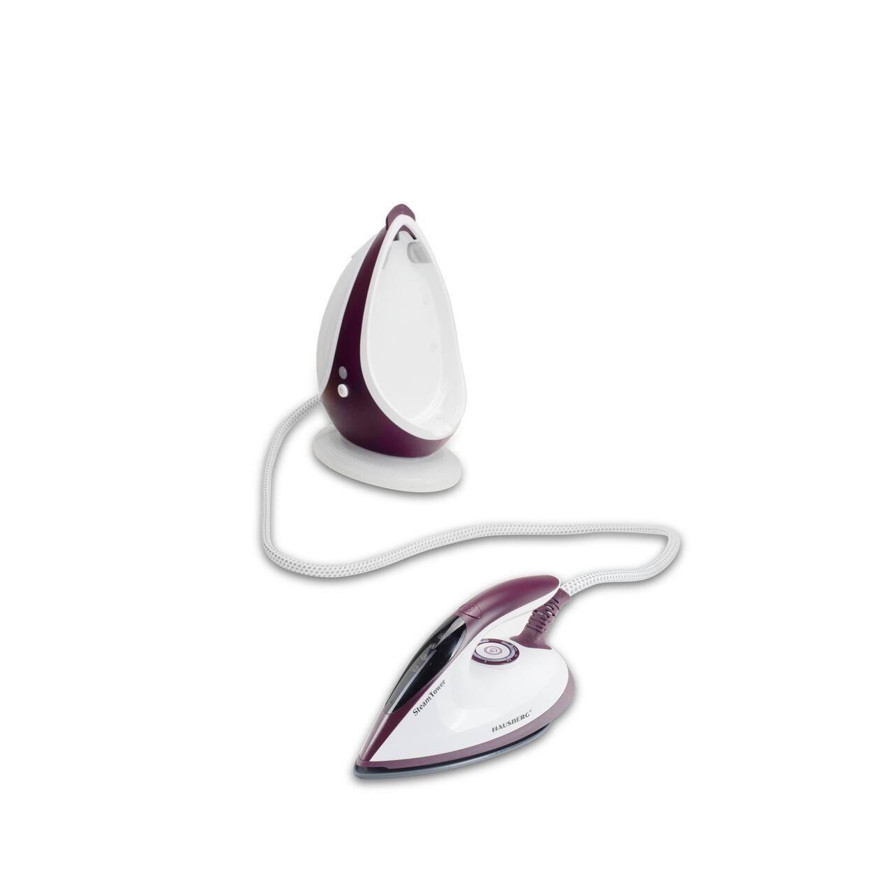 Statie de calcat HAUSBERG HB-7930MV, 2000-2400 W, 5 bar, 1.2 L, 35g/min, cartus anti-calcar, talpa ceramica, oprire automata, Alb/Mov