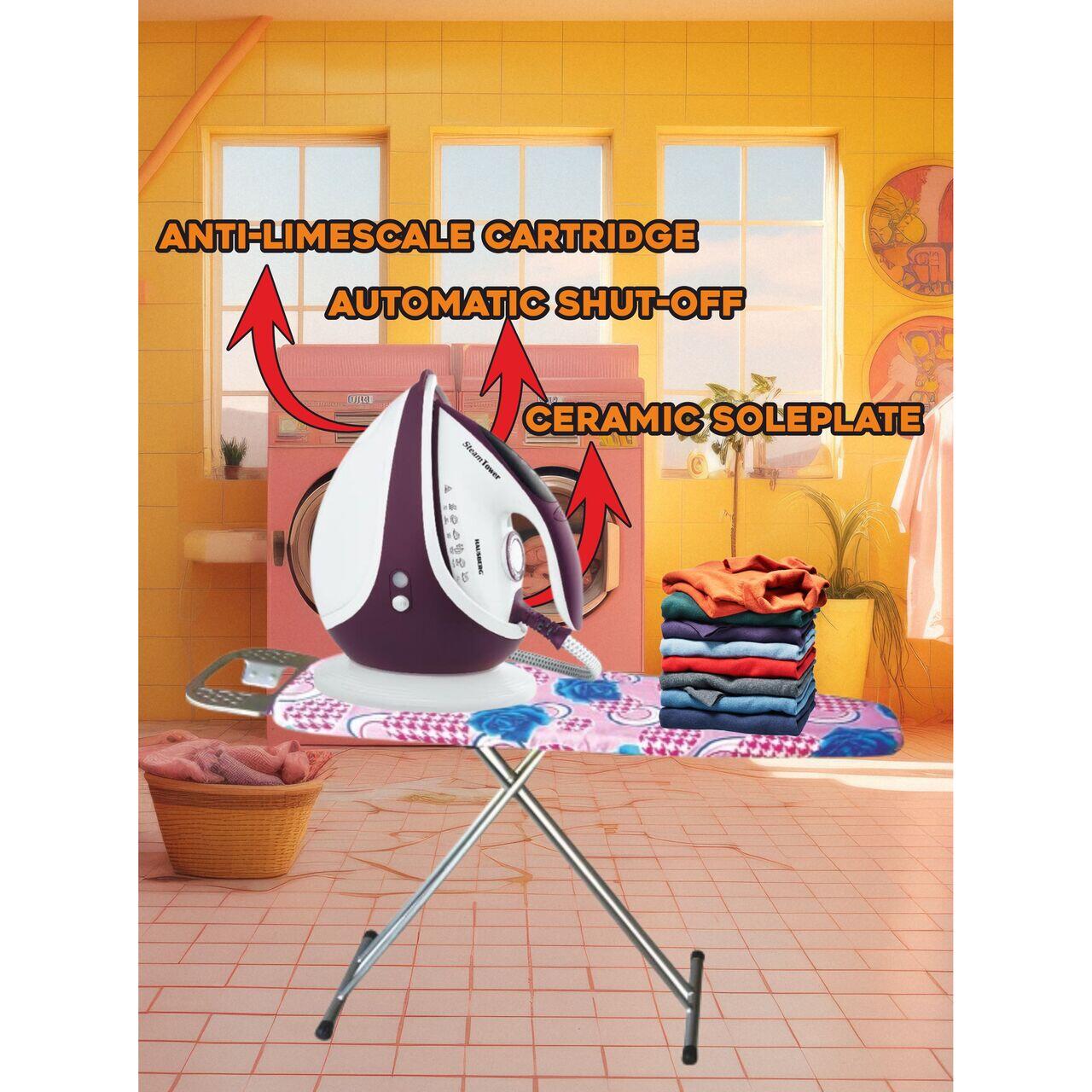 Statie de calcat HAUSBERG HB-7930MV, 2000-2400 W, 5 bar, 1.2 L, 35g/min, cartus anti-calcar, talpa ceramica, oprire automata, Alb/Mov Imagine secundară a produsului