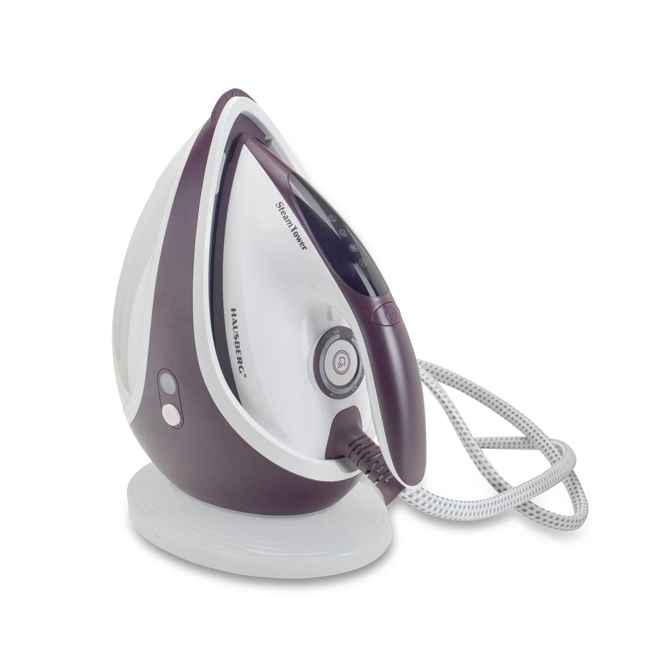 Statie de calcat HAUSBERG HB-7930MV, 2000-2400 W, 5 bar, 1.2 L, 35g/min, cartus anti-calcar, talpa ceramica, oprire automata, Alb/Mov