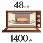 Cuptor electric Rustic HAUSBERG HB-8001RST, 1400W, 48l, Timer mecanic, Termostat reglabil, 4 nivele de inaltime a tavii, usa din sticla rezistenta la temperature ridicate, panou mecanic, Negru-Auriu