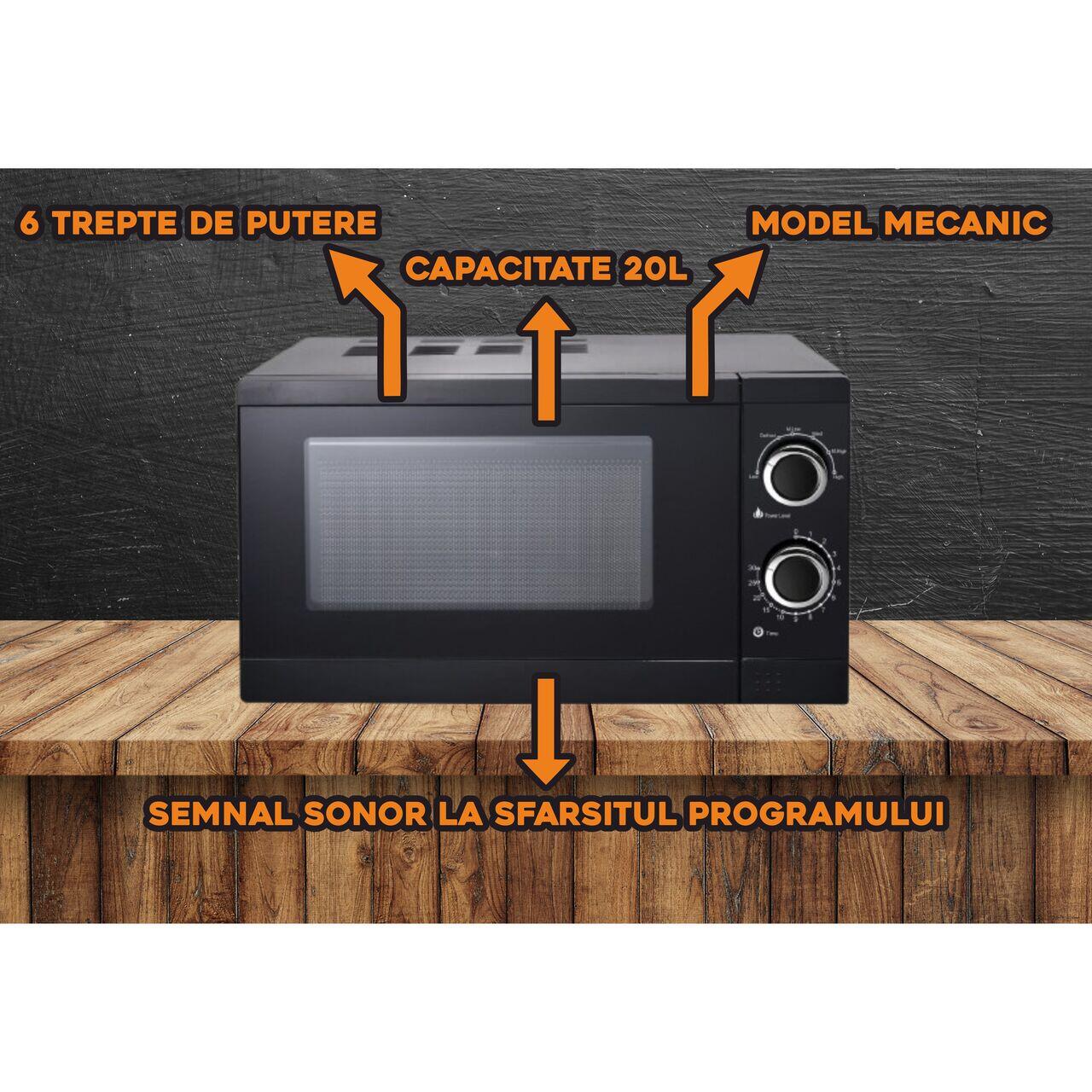 Cuptor cu microunde Hausberg HB8005NG, 20 L, 700 W - 1200W, Mecanic, Negru Imagine secundară a produsului
