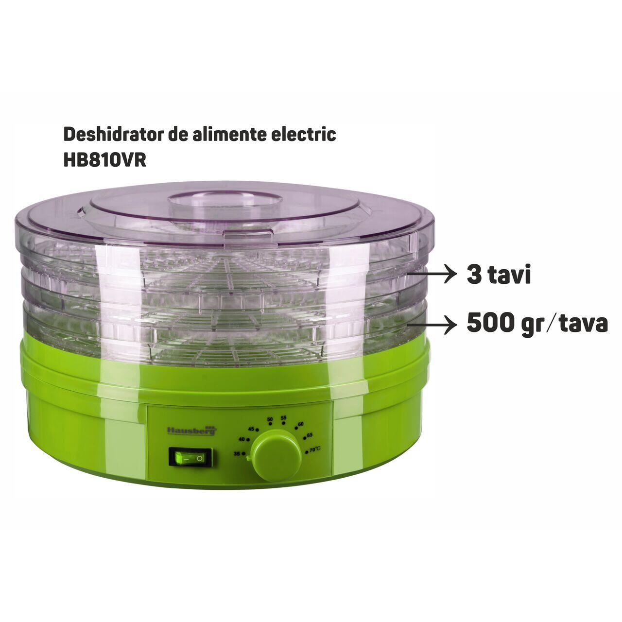 Deshidrator de alimente electric Hausberg HB810VR ,Termostatul reglabil ,Putere 250 W, motor cupru, verde Imagine secundară a produsului