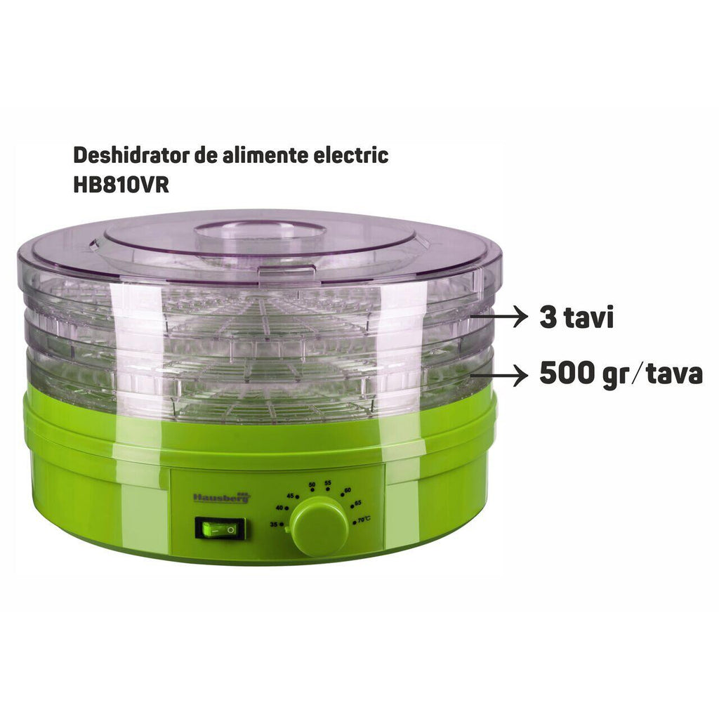 Deshidrator de alimente electric Hausberg HB810VR ,Termostatul reglabil ,Putere 250 W, motor cupru, verde