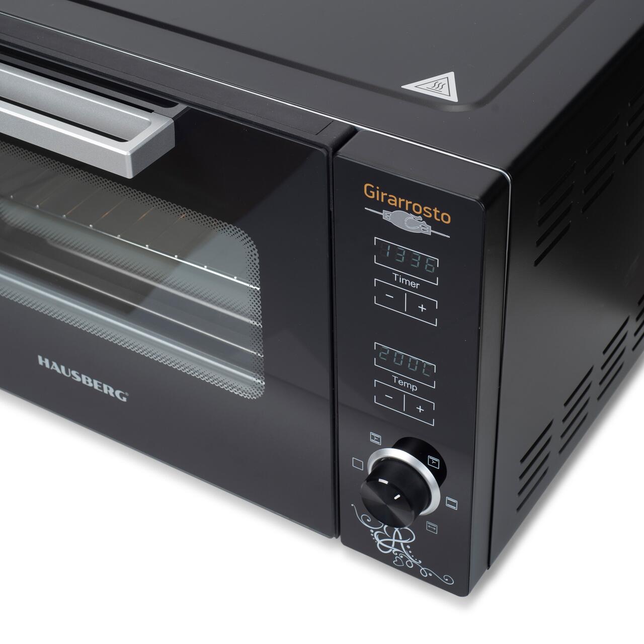 Cuptor electric digital cu rotisor si ventilator HAUSBERG HB-9260, 1800W, Turbo, Capacitate 48L, Control temperatura 230 grade Celsius, Lumina interior, Negru