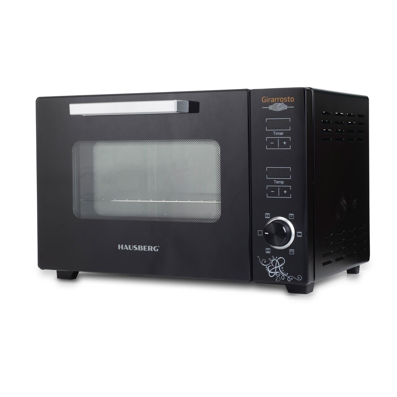Cuptor electric digital cu rotisor si ventilator HAUSBERG HB-9260, 1800W, Turbo, Capacitate 48L, Control temperatura 230 grade Celsius, Lumina interior, Negru