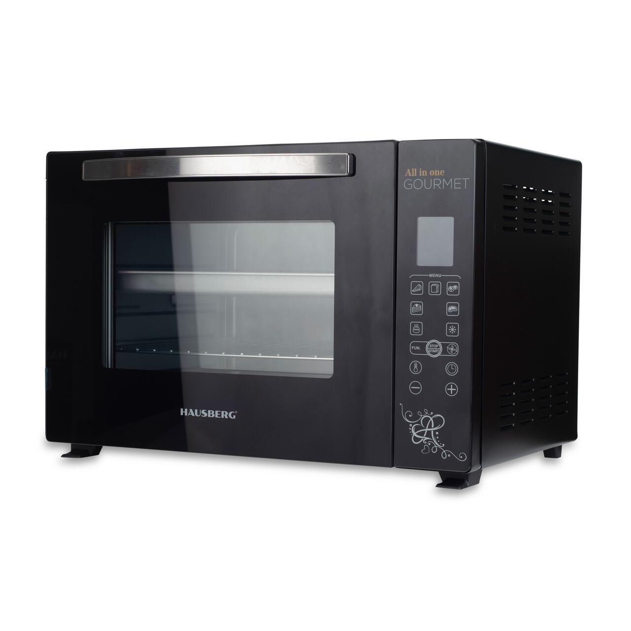 Cuptor electric Hausberg HB-9265, 2000W, Control temperature 230 grade, Capacitate 65L, Ventilator Turbo, Termostat, Negru