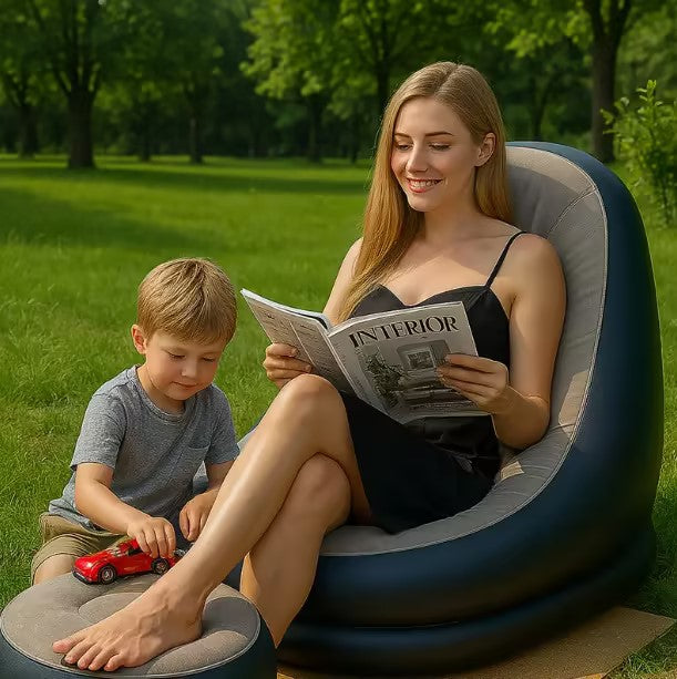 Fotoliu Gonflabil cu Suport Picioare și Înveliș Catifelat – Set Complet Relaxare