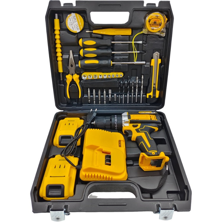 Set Bormaşină cu Acumulator în Valiză – 2 Baterii Li-Ion 48V + 30 Accesorii (Burghie, Biți, Chei) Galben