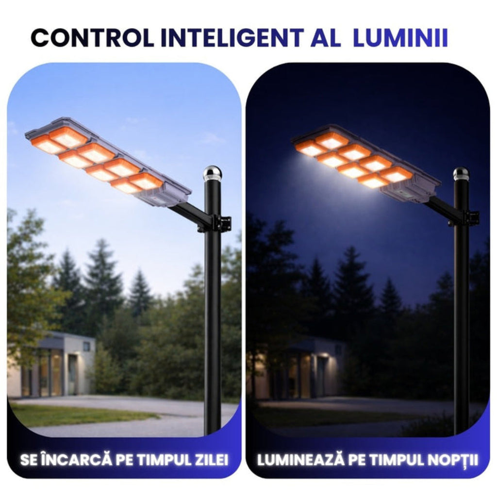Lampă Solară Stradală Tehnologie COB LED 3000W – Senzor, Telecomandă, IP66