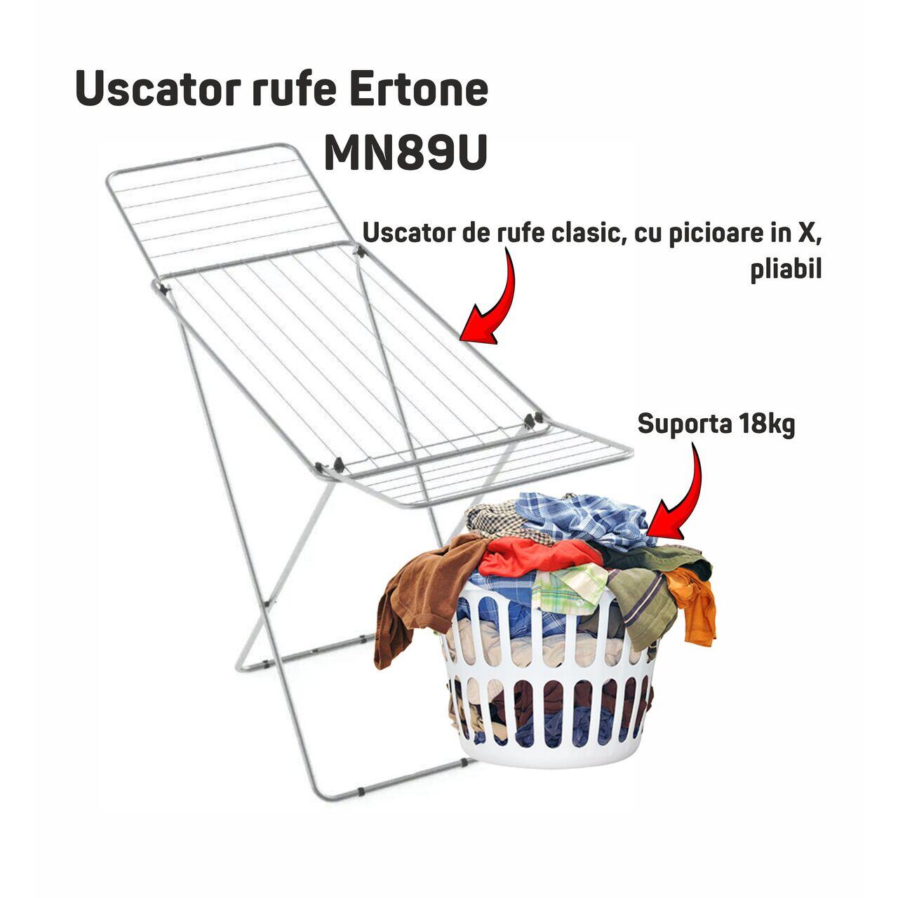 Uscator rufe metalic Ertone HB-H89U, 18 m, 18 kg, pliabil, inox Imagine secundară a produsului