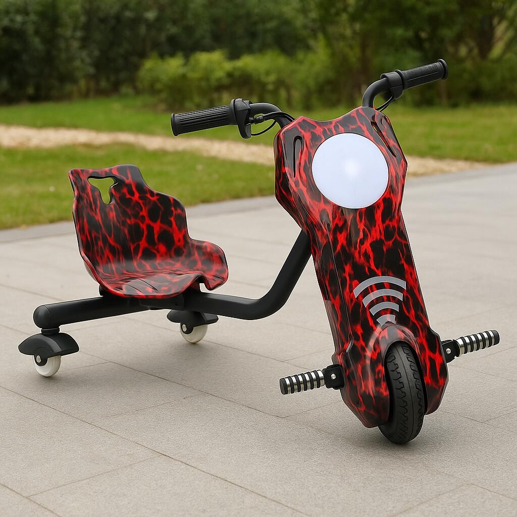 Tricicleta electrica drift pentru copii HAUSBERG HB-KD04RS,*Putere: motor 150-200W Bluetooth,  3 niveluri viteza, suspensie spate, autonomie 8-12 km, tip de incarcare 3h, accesorii