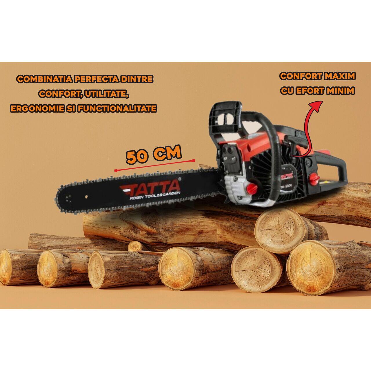 Drujba profesionala cu lant Tatta TD5800, 3.54 CP, 58 CC, 0.55 l, benzina, Lant, Sina