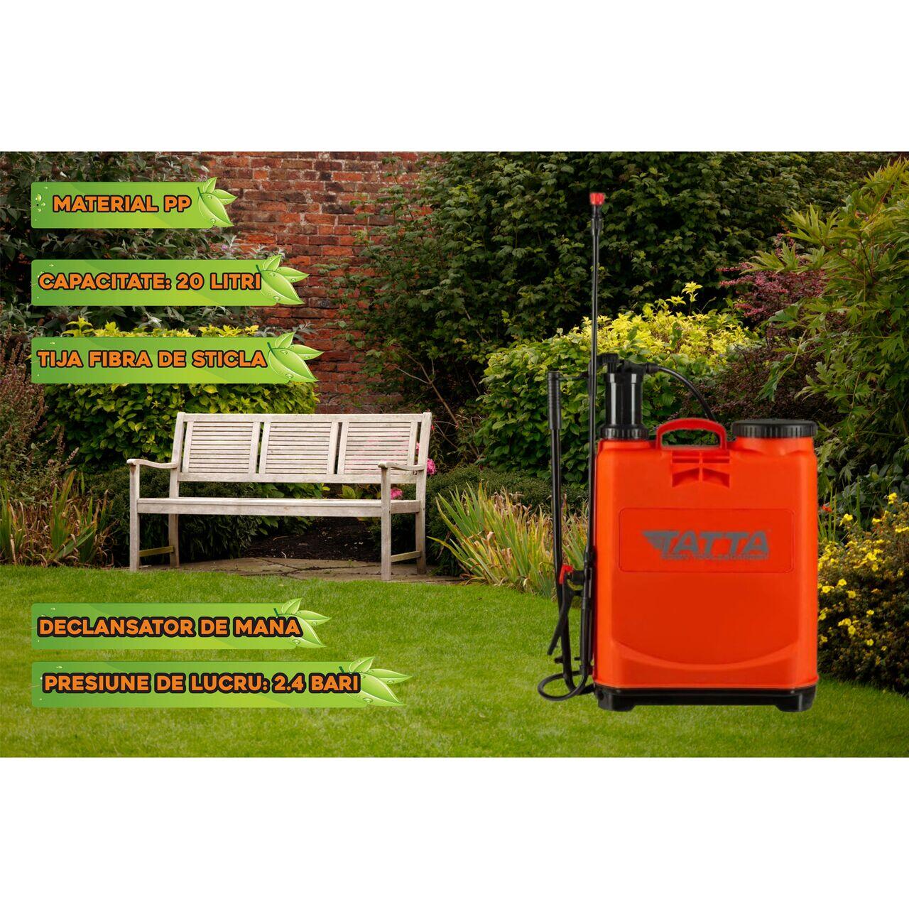 Pompa pentru stropit (vermorel) Tatta TP-20D1M, actionare manuala, 2.4 bari, rezervor tip rucsac, 20 l