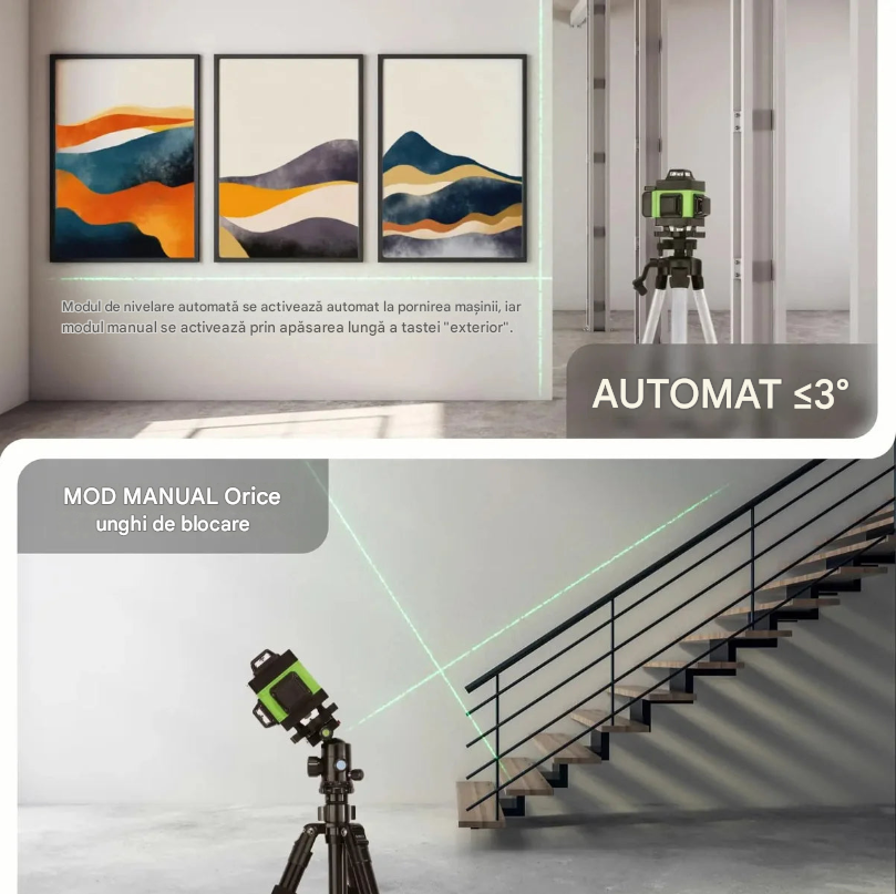 Nivel Laser 4D cu 16 Linii Verzi Autonivelare ±3° IP54 Trepied 100cm Inclus