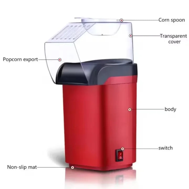 Aparat de facut popcorn cu aer cald, 1200W, fara ulei, preparare rapida si sanatoasa, design compact