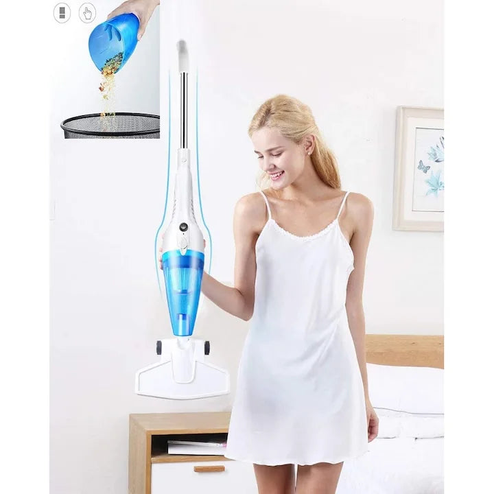 Aspirator 2 in 1, portabil, putere 600W, cu accesorii, filtru, control pe maner, indicator recipient colector plin, compartiment scame detasabil, alb
