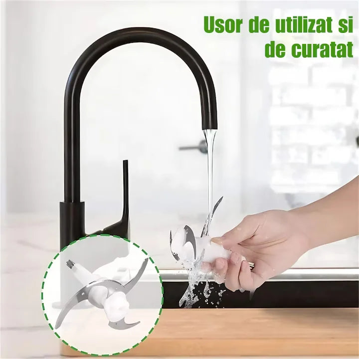 Tocator Electric AriDam Profesional, Bol Inox 3L, 4 Lame Otel, Design Compact Negru/Argintiu