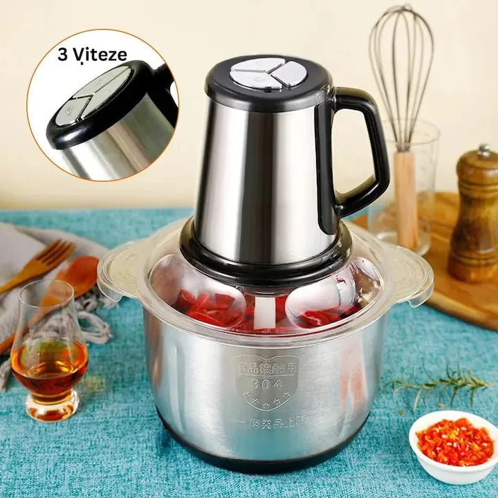 Tocator Electric Universal Luxify - Bol 5L Inox, Putere 1000W, 4 Lame, Carne si Legume