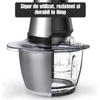 Tocator Electric AriDam Profesional, Bol Inox 3L, 4 Lame Otel, Design Compact Negru/Argintiu