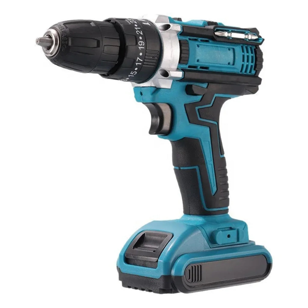 Set bormasina electrica cu acumulator 48V, 2 baterii, accesorii multifunctionale pentru lucrari variate, alaturi de mini fierastrau, manusi de protectie si valiza profesionala – solutie completa pentru bricolaj si gospodarie
